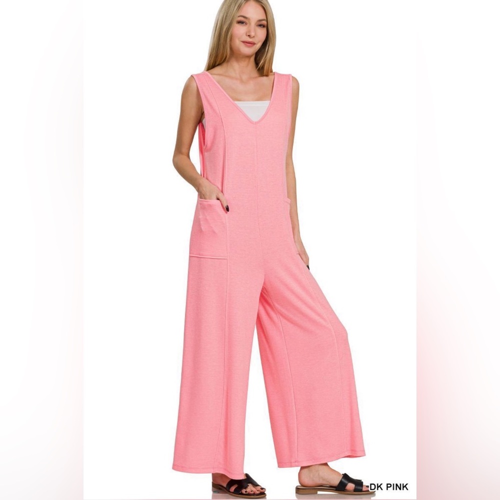 NWOT Zanana French Terry Pink Sleeveless Jumpsuit Size Small